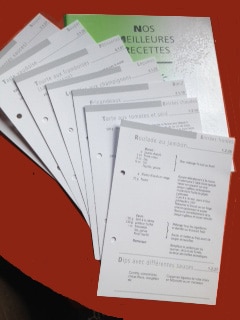 Feuillets de 22 recettes pour le classeur acheté avant décembre 2012